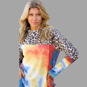 Together Clothing Animal Print Rainbow Tie Dye Top